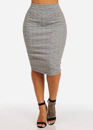 Black And White Plaid Pencil Skirt Black And White High Waisted Knee Length Plaid Pencil Midi Skirt In Skirts Midi Skirt Pencil Plaid Pencil Skirt High Waisted White Skirt