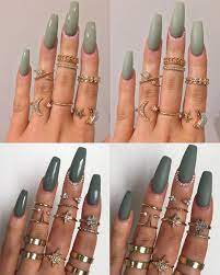 Victoria On Instagram A Shiny Matte Comparison Of Two Khaki Shades I Ve Already Posted I Did Also Pick Up Into T Green Nails Green Acrylic Nails Boho Nails