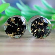 Black Tourmaline Plugs Gauges Gemstone Plugs Gold Piercing Etsy Gemstone Plugs Crystal Plugs Girly Plugs