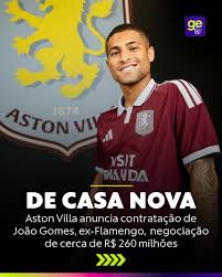 OFICIAL! ✍️⁣ ⁣ Jo&atilde;o Gomes &eacute; o novo refor&ccedil;o do Aston Villa!⁣ ⁣ Cria do Flamengo, o volante deixa o Wolverhampton e assinou contrato por cinco temporadas com a equipe comandada por