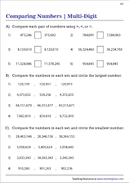 comparing multi digit numbers worksheets