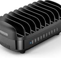 10 Ports Charging Station for Multiple Devices, 120W Charging Station Organizer, USB Charging Docking with Cooling Fan, for iPhone, for iPad, Tablet, ...