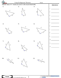 Pythagorean triples sheet 1 printable math worksheets @ www.mathworksheets4kids.com name : Using Pythagorean Theorem Worksheet Free Commoncoresheets