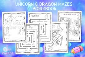 unicorn dragon printable mazes free word work