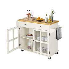 Check spelling or type a new query. Lazzo Kitchen Island On Wheels Rolling Home Kitchen Cart With Pine Countertop Large Storage Trolley Cart With Cabinet Farmhouse Goals