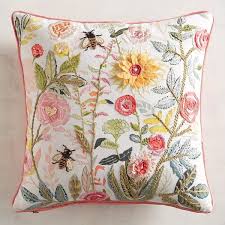 Pier 1 Imports Flowers With Bees Pillow 35 Liked On Polyvore Featuring Home Home Decor Throw Floral Pillows Decorative Throw Pillows Decorative Pillows