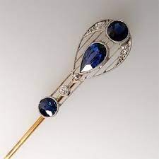 Blue Sapphire Diamond Stick Pin 14k Gold Platinum Eragem Art Nouveau Jewelry Antique Jewelry Antique Hats