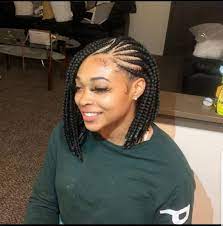 Lace Front Half Cornrow Half Braids Bob Braided Wig Box Braids Human Hair Frontal Box Braid Bob Braid Wig Short Braid Wig In 2021 African Braids Hairstyles African Hair Braiding Styles