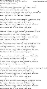 Country Music Wildflowers Dolly Parton Lyrics And Chords Dolly Parton Lyrics Country Music Songs Country Music Lyrics Quotes