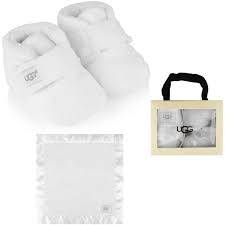 Ugg White Bixbee Booties Lovey Blanket Gift Set