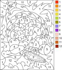 Color by number has various images which include; Color By Numbers Fruit And Veggies Thanksgiving Coloring Pages Fall Coloring Pages Thanksgiving Color