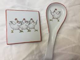 Cuisine Sous Plat Et Repose Cuillere Poules Porcelaine Peinte Peinture Sur Porcelaine Peinture De Coq