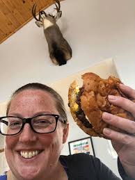 Delicious burger with smoked gouda and pork belly