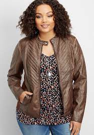 Plus Size Pleat Front Faux Leather Jacket Plus Size Fashion Faux Leather Jackets Plus Size Fall Fashion