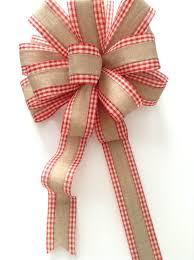 Christmas Tree Topper Burlap And Red Gingham Xmas Bow Tree Topper Classic Christmas Decorative Bow Round Fluffy Rustic Decor Bow Christmas Tree Topper Burlap Christmas Tree Toppers Christmas Floral Arrangements