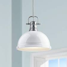 Duncan 14 Wide White Shade Chrome Pendant Light 13g98 Lamps Plus