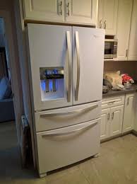 Typically, most plain white appliances simply just have a matte or glossy white color to the exterior. Whirlpool 24 5 Cu Ft French Door Refrigerator In Monochromatic Stainless Steel Wrx735sdbm At Th Kitchen Remodel Small French Door Refrigerator Kitchen Design