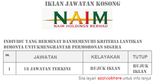 Untuk melihat senarai jawatan kosong terkini setiap hari, sila like facebook page ini kali ini jawatan kosong untuk warga negara malaysia, untuk welder,fitter,helper,scafolder,technician,mechanical, sila rujukan. Senarai Jawatan Kosong Naim Terkini Dbjobasia Com Terbaru Jawatan Dibuka