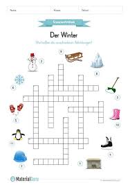Ein Kostenloses Arbeitsblatt Zum Thema Winter Auf Dem Die Kinder Ein Kreuzwortratsel Zum Winter Kreuzwortratsel Fur Kinder Kinder Mathe Deutsch Lernen Spiele