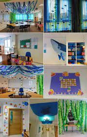 All it takes is a blue tablecloth or two and paper or cardboard sea creature cutouts to turn your classroom into an aquarium. An Under The Sea Classroom Ocean Theme Classroom Preschool Classroom Decor Beach Theme Classroom