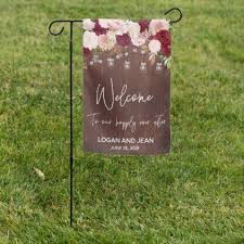 Wedding Wood Rustic Mason Jar Welcome Lights Garden Flag Zazzle Com In 2020 Rustic Mason Jars Custom Garden Flags Mason Jars