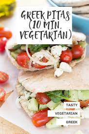 Greek Pitas 10 Min Vegetarian Recipe Greek Pita Vegetarian Greek Recipes Quick Vegetarian Meals