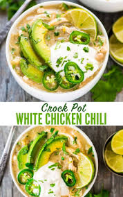 Cheesy Crockpot White Chicken Chili Not Too Spicy With Tons Of Flavor Healthy Easy Ch Slow Cooker Chicken Chili Chili Recipe Easy White Chili Chicken Recipe