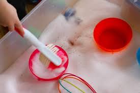 It is very popular with us and will last for a long time. Soap Foam Sensory Bin In The Kids Kitchen