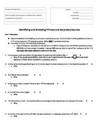 Primary And Secondary Sources Differentiated Assignment Primary And Secondary Sources Secondary Source Secondary