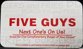 On my current list of gift card deals, you'll find over 40 restaurants offering discounts such as buy a $50 gift card and receive a bonus $10 gift card, receive a free combo meal when you buy a $25 gift card, for every $25 gift card you buy, you'll get a $5 coupon for a future purchase and so forth. Five Guys Gift Card Mother S Day Gift Cards Florent Dejardin Fr