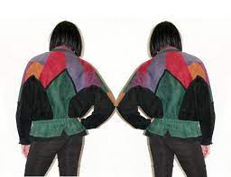 Color Block Suede Jacket Bomber Batwing Leather Colorful 80 S 90 S Hipster Hip Hop Clothing Fall Winter O Color Block Suede Suede Bomber Outerwear Women Winter