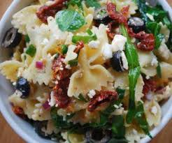 Bow Tie Pasta Salad With Sun Dried Tomatoes Black Olives Feta And Spinach Recipe Bowtie Pasta Salad Recipes Pasta Salad Recipes