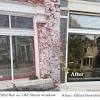 Truax storm window includes a screen and a self storing glass insert with latch pins to hold it open. 1