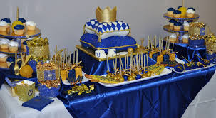 Royal Blue And Gold Sweets Treat Table Megan And Chayse Baby Shower Prince Baby Shower Royal Baby Showers Baby Shower Treats Table