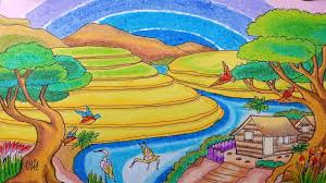 ☐ 1680x1050 pixel | 3837 views. Cara Menggambar Sawah Terasiring Rumah Dan Pemandangan Pegunungan Denga Cara Menggambar Pemandangan Gambar