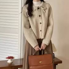 Áo khoác len cashmere dài tay cổ tròn thắt dây - A375