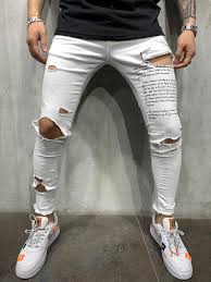 Black And White Jeans Mens White Ripped Jeans Black Type Print Ripped Jeans Men Mens Streetwear White Ripped Jeans