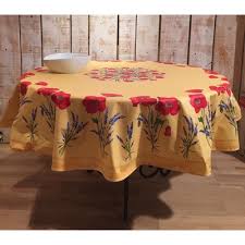 A 70 inch round tablecloth will fit round dining tables that are anywhere from 42 to 55 inches in diameter and seat six to eight guests. Round Tablecloth Cotton Yellow Poppies 70 Inches