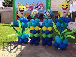 Baby Shark Themed Balloon Columns Shark Theme Birthday Shark Themed Birthday Party Baby Birthday Party Boy