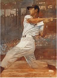 Joe Dimaggio Ny Yankees Oil On Canvas 21 X 16 Inches By Bart Forbes 1999 Sports Illustrations Art Sports Art Baseball Painting