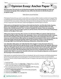 Writing paragraph opinion 4th grade. Opinion Essay Anchor Paper Worksheet Education Com