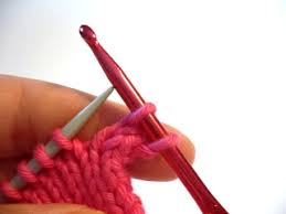 The difference is that knitting uses two needles, while crochet uses one hook. Knitty Fall 2006