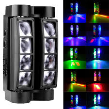 Amazon Com Judyelc Professional Moving Head Light Mini Spider Stage Lighting 8x3w Rgbw 4 Color Led Light Disco Lights Dmx 512 Portable Stage Light Musical Instruments