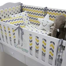 berababy gri ve sari zigzag model besik veya montessori kenar koruma