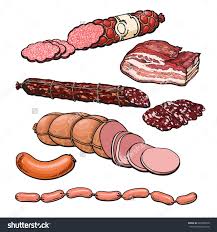 Set Sausages Vector Sketch Hand Drawn Salami Meat Products Isolated On White Background Ready Sausage Salami Bacon S Vector Sketch Organic Farming Salami