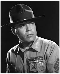 Collage of Jim Nabors as Private First Class Gomer Pyle, Frank Sutton as  Gunnery Sergeant Vince Carter, Rob Reiner as 3rd recruit, Arthur Batanides  as Fugitive, George Neise as Marine Officer, in