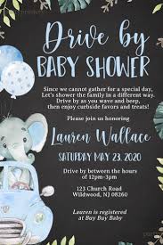 Drive By Baby Shower Invitations For Boys With Elephants Etsy Baby Shower Invitations For Boys Baby Shower Invitations Elephant Baby Showers