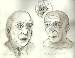 El barbero' Eugenio Arias y un busto de Pablo Picasso.