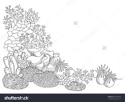 Black And White Sea Anemone Coral Sea Graphic Art Black White Underwater Landscape Illustration Vector In 2020 Coral Drawing Sea Drawing Ocean Drawing