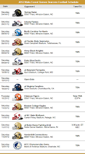 The official fan page of west virginia university mountaineer football, members of the big 12 conference. Wake Forest Demon Deacons 2012 Football Schedule Wf Wake Forest University Wake Forest Demon Deacons Wake Forest